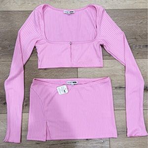 Fashion Nova Pink Ribbed Skirt Set